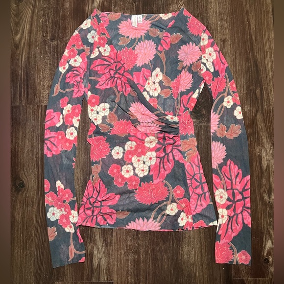 Vintage Y2K Anthropologie Sweet Pea Mesh Sheer Long Sleeve Blouse Size Large - Picture 1 of 6